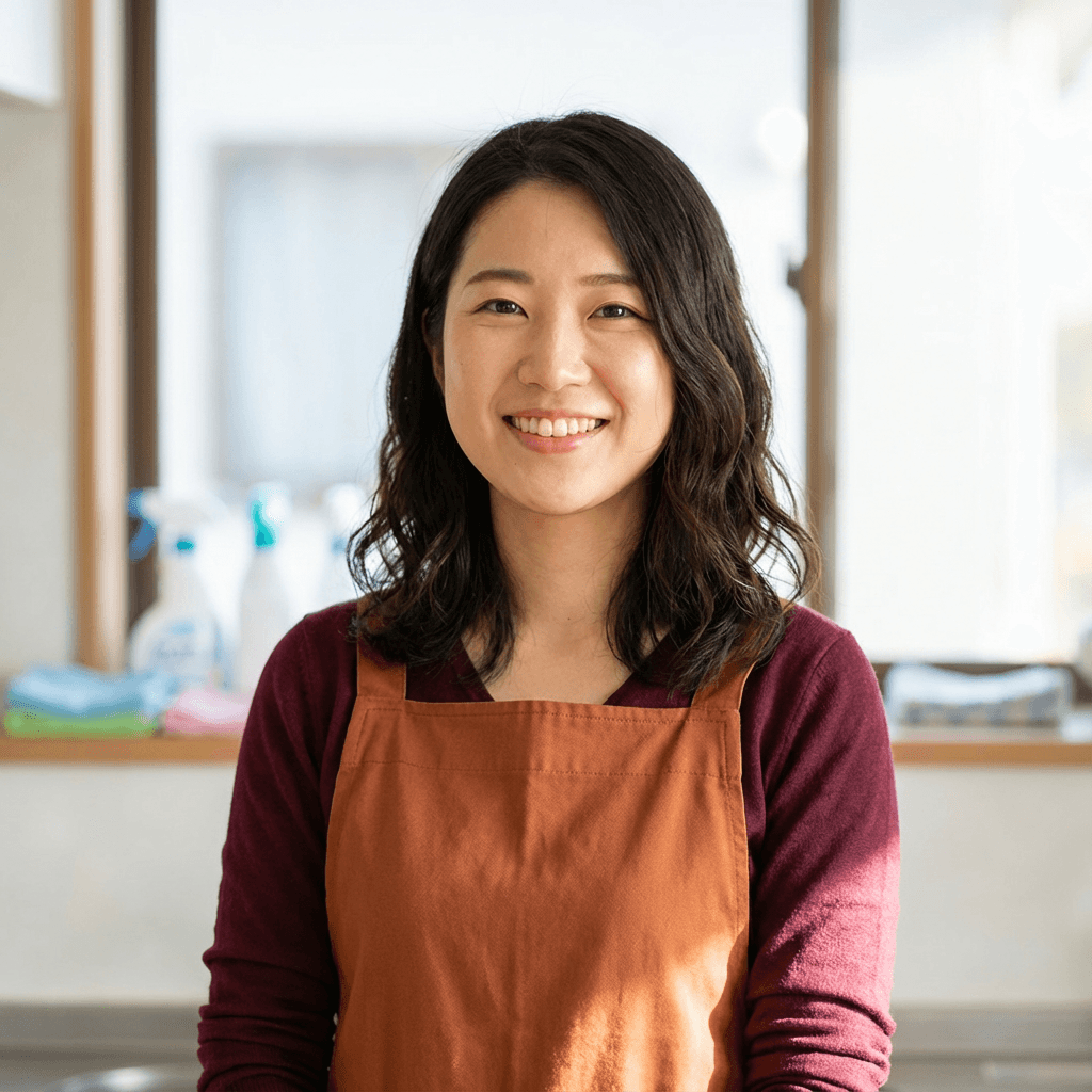 Chloe Nguyen, female customer in her early 30s, smiling in a bright studio