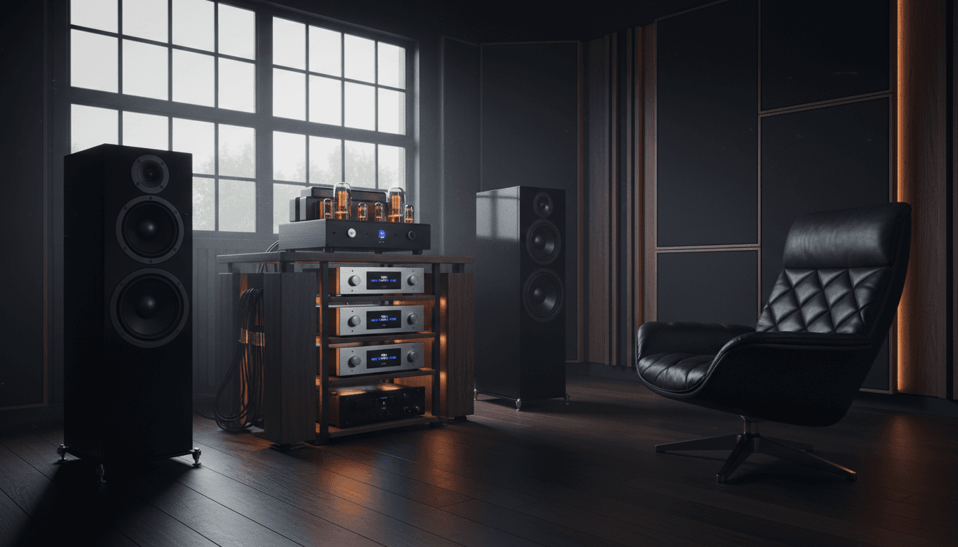 Well treated mastering room with high end studio monitors
